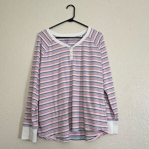 L.L. Bean Vintage Multi Color Stripe Henley Long Sleeve